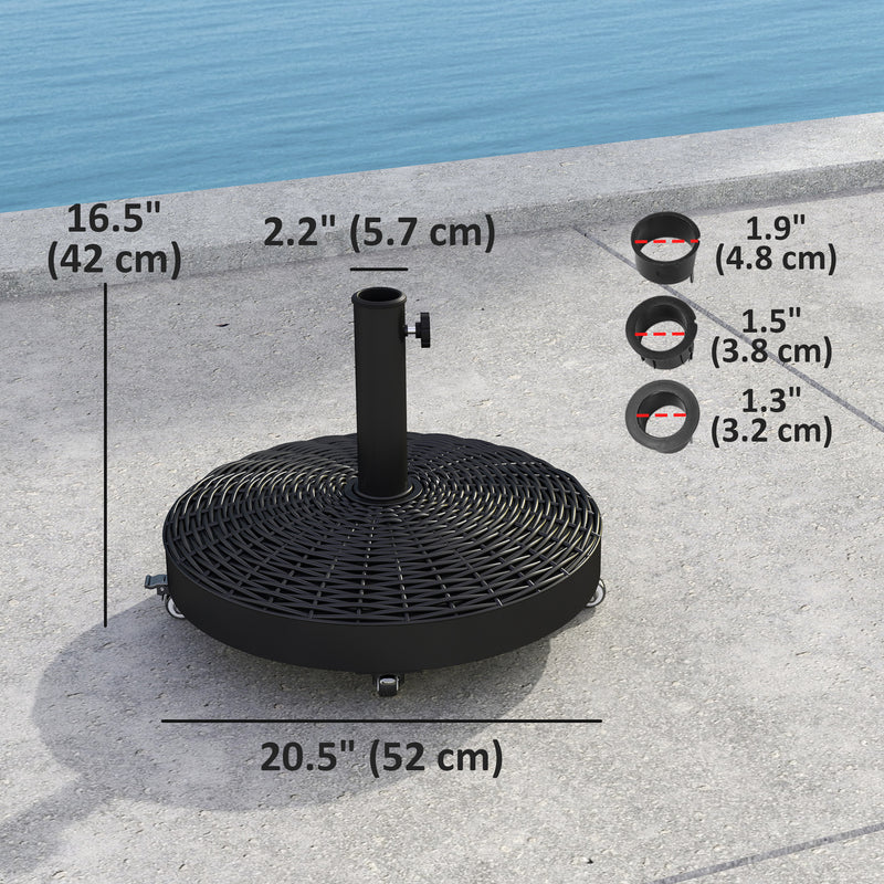 Outsunny - Round Umbrella Base with Wheels, Cement-Filled 55 lbs Parasol Stand, Black - Great for Garden and Patio — 84D-374V00BK
