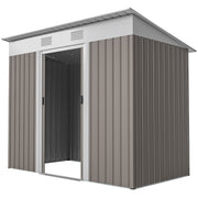 7' x 3.6' Outdoor Storage Shed, Metal Garden Tool Storage House Organizer with Lockable Sliding Doors and Vents for Backyard Patio Lawn, Light Grey
