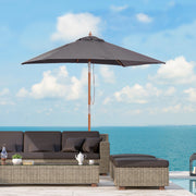 6.6x5ft Square Market Parasol, Wooden Patio Umbrella with Tilt Mechanism and 6 Bamboo Ribs, Garden Sunshade, Dark Grey
