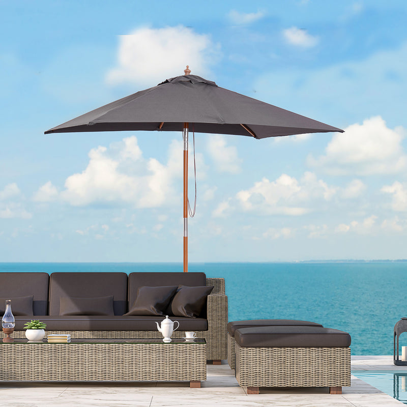 6.6x5ft Square Market Parasol, Wooden Patio Umbrella with Tilt Mechanism and 6 Bamboo Ribs, Garden Sunshade, Dark Grey