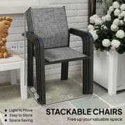 Outsunny - Stackable Patio Chairs Set of 4, Outdoor Dining Chairs with 20" Deep Seat, All Weather Breathable Mesh, Armrests, Grey