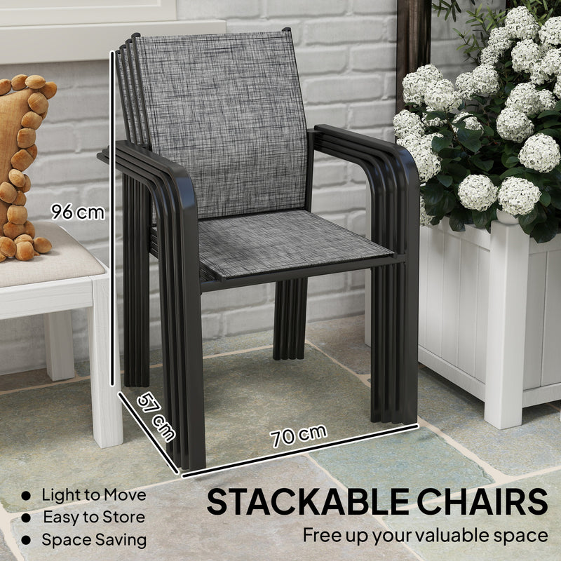 Outsunny - Stackable Patio Chairs Set of 4, Outdoor Dining Chairs with 20" Deep Seat, All Weather Breathable Mesh, Armrests, Grey
