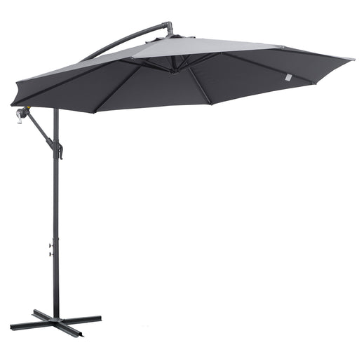 Outsunny - 10ft Offset Patio Umbrella with Base, Garden Hanging Parasol with Crank, Banana Cantilever Umbrella Sun Shade, Grey