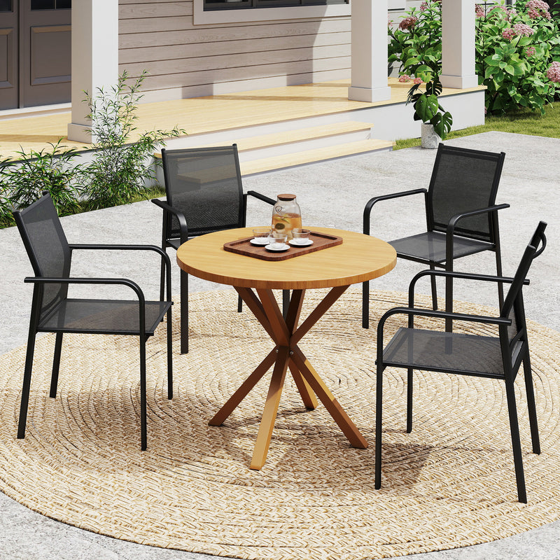 Outsunny - Stackable Patio Chairs Set of 4, Outdoor Dining Chairs with 20" Deep Seat, All Weather Breathable Mesh, Armrests, Black
