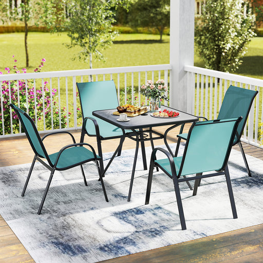 Costway - 4 Pieces Stackable Patio Dining Chairs Set with Armrest-Blue