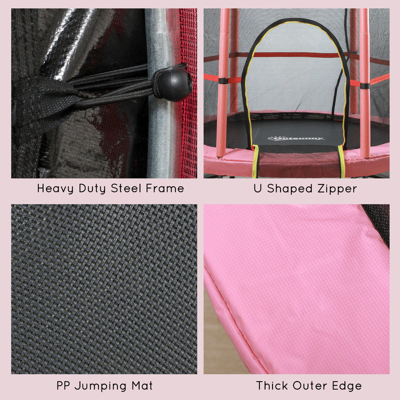Aosom 55" Kids Trampoline with Enclosure Net for Indoor/Outdoor, Trampoline for Boys and Girls Age 3-6 Years, Pink