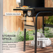 Outsunny - Charcoal Barbecue Grill, BBQ with Thermometer, Shelves and Wheels, Black