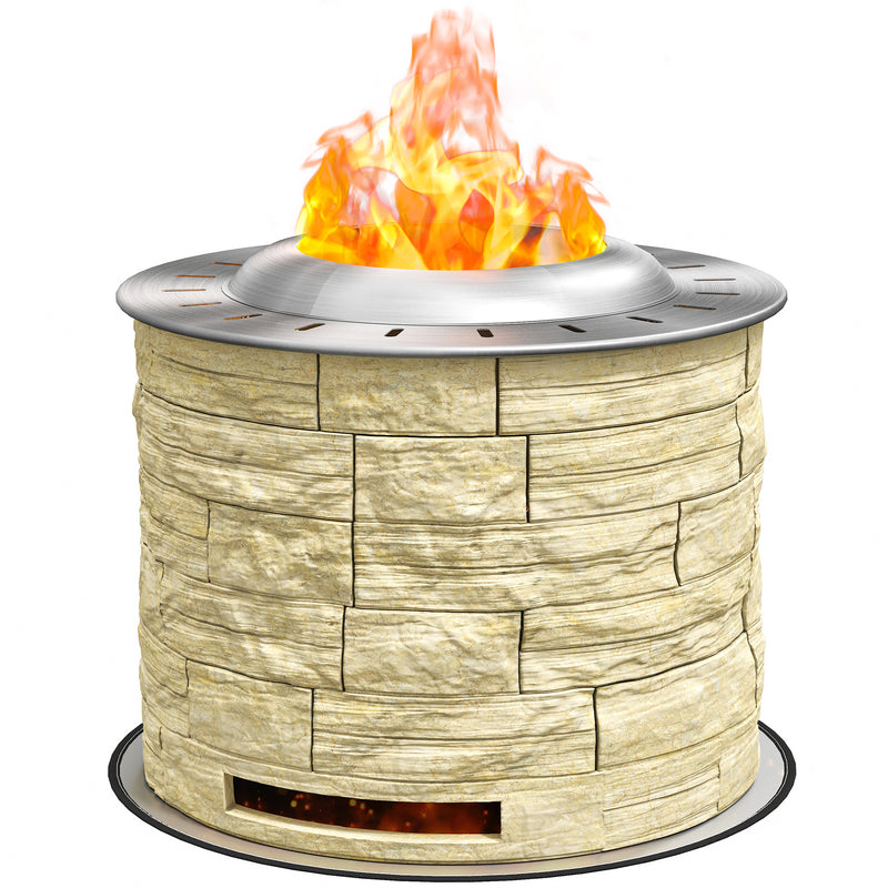 Outsunny - Smokeless Fire Pit, Portable Camping Bonfire Stove with Mat for Backyard Patio Picnic, Magnesium Oxide, Yellow