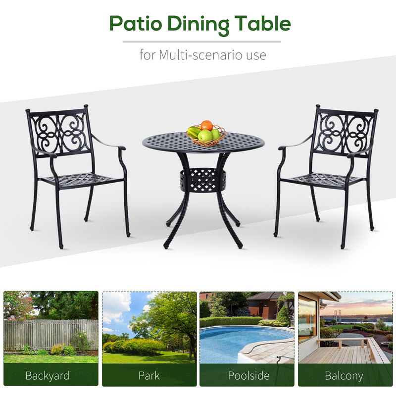 Outsunny - 33-Inch Roud Patio Dining Table with Umbrella Hole, Cast Aluminum Garden Table, All Weather Patio Bisto Table, for Lawn, Garden, Outside, Black