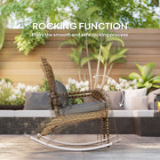 Outsunny - Adirondack Chair, Outdoor Wicker Rocking Chair with High Back, Seat Cushion and Pillow for Porch, Balcony, Grey/Yellow