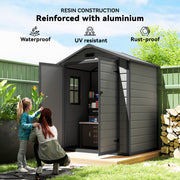 6x4.5FT Plastic Shed, Lockable Garden Tool Storage House with Double Doors and Vent, Grey