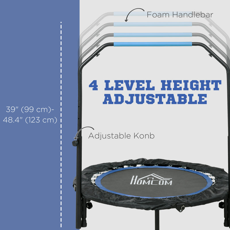 Soozier 40" Foldable Mini Fitness Trampoline, with Adjustable Foam Handle, Blue