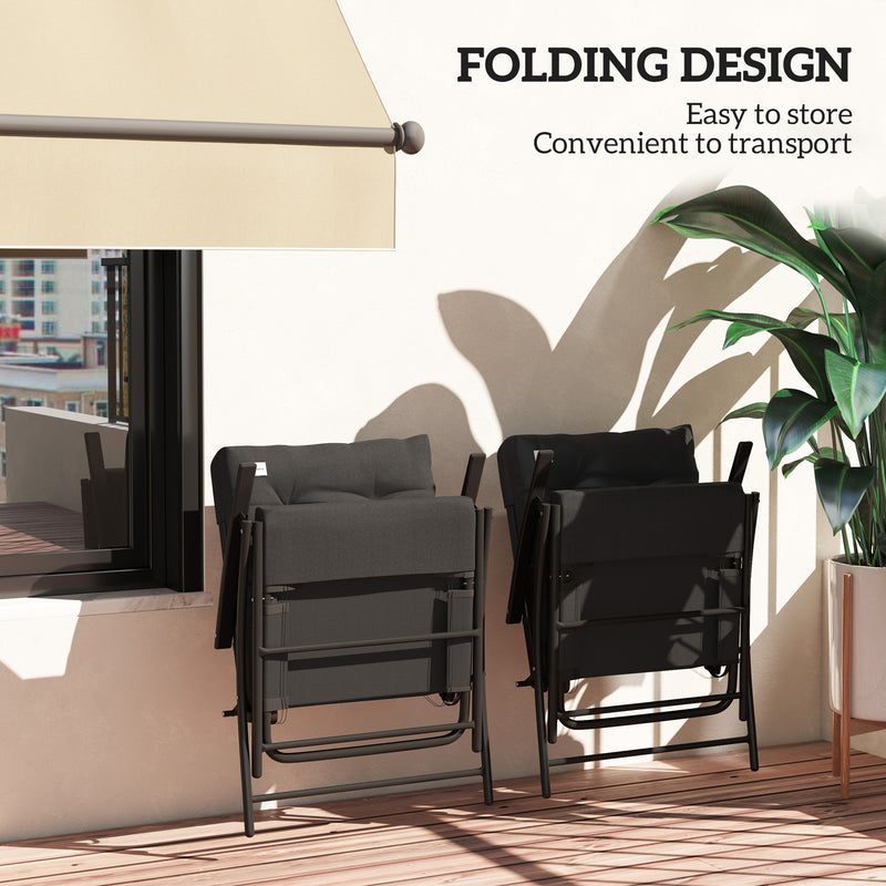 Outsunny - Set of 2 Outdoor Folding Chairs with Adjustable Backrest, Padded Camping Chairs for Outdoor Events, Black