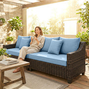 Outsunny - PE Wicker Outdoor Couch Sofa, 4-Seater Modular Patio Furniture Lounge Set with 2 Loveseats, Cushions, Pillows, Blue