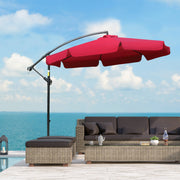 9FT Offset Hanging Patio Umbrella Cantilever Umbrella with Easy Tilt Adjustment, Cross Base and 8 Ribs for Backyard, Poolside, Lawn and Garden, Red