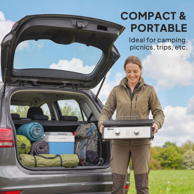Outsunny - 2 Burner Liquefied Gas Grill, Portable Tabletop BBQ Grill, for Camping, Picnic, Silver