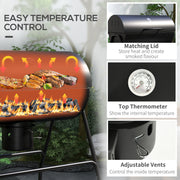 Outsunny - Barrel Charcoal BBQ Smoker, Barbecue with 420 sq.in. Cooking Area, Wheels, Ash Catcher, Black