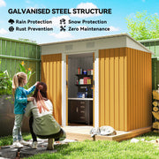 7' x 4' Outdoor Storage Shed, Metal Garden Tool Storage House Organizer with Lockable Sliding Doors and Vents for Backyard Patio Lawn, Yellow
