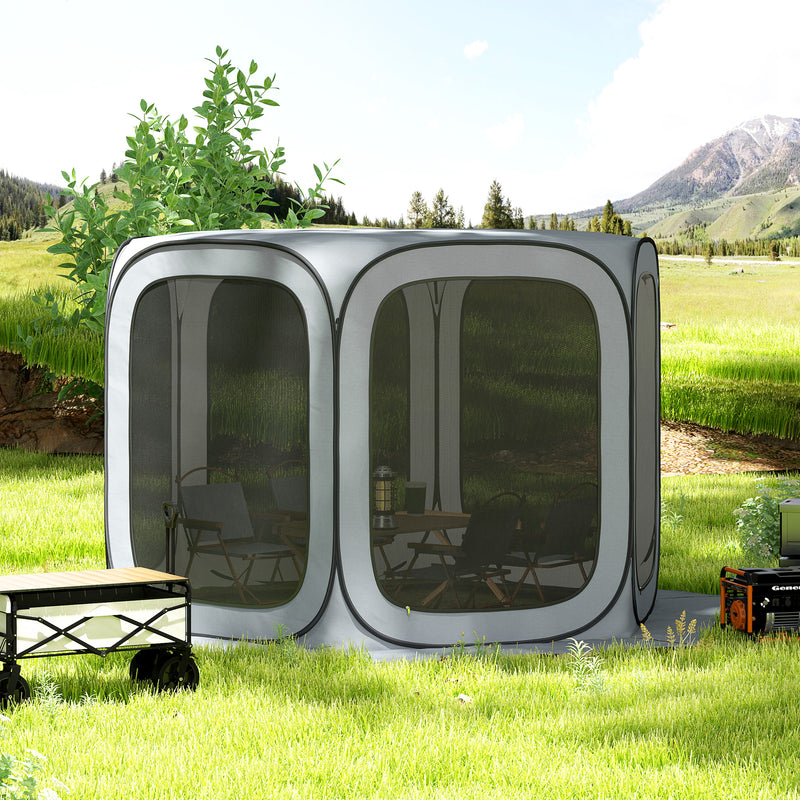 Outsunny - 11 x 11ft Pop Up Screen Tent, UPF50+ Portable Camping Gazebo Screen House with Carry Bag, Light Grey