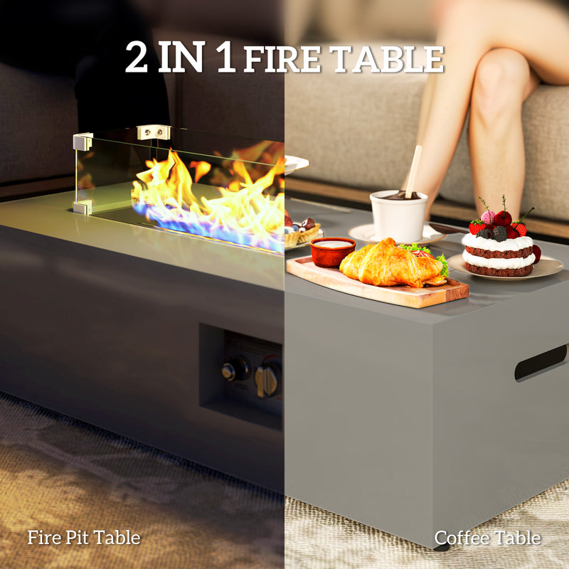 Outsunny - 42" Propane Fire Pit Table 50,000 BTU Outdoor Gas Fire Table with Hideaway Propane Tank Holder, Waterproof Cover