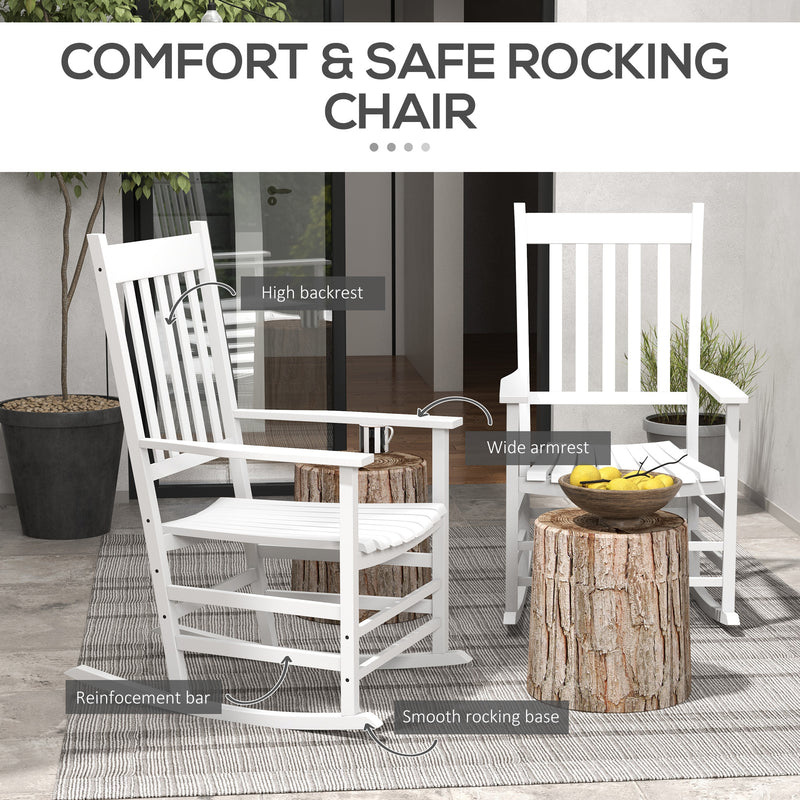 Outsunny - Wooden Patio Rocking Chairs Set of 2, Outdoor Rocker Chairs with Wide Armrests, High Back for Garden, Balcony, White