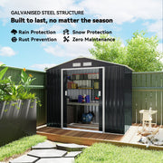 7' x 4' x 6' Garden Storage Shed Outdoor Patio Metal Tool Storage House w/ Foundation Kit and Double Doors Dark Grey