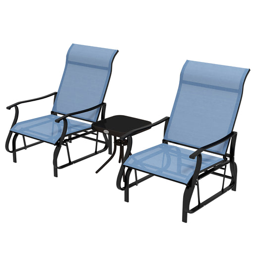 Outsunny - 3PCs Gliding Rocking Chair & Bistro Tea Table Set, Light Blue