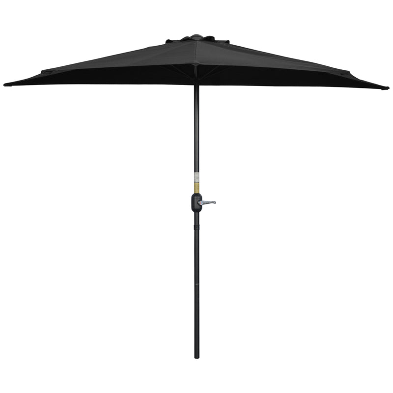Outsunny - 9ft Half Round Umbrella Outdoor Patio Garden Balcony Parasol Window Sun Shade w/ 5 Ribs, Black — 84D-007V00BK