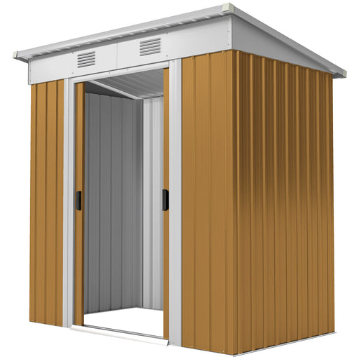 6' x 4' Outdoor Storage Shed, Metal Garden Shed with Lockable Sliding Doors and Vents, Yellow