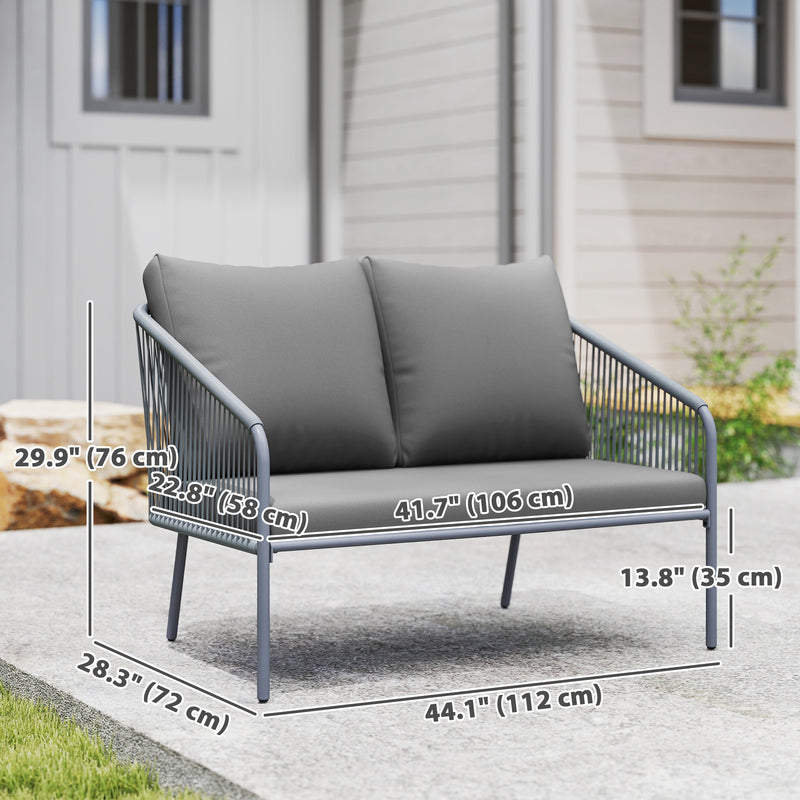 Outsunny - Garden Sofa with Cushions, 2-Seater Outdoor Balcony Rattan Sofa, 112 x 72 x 76 cm, Grey