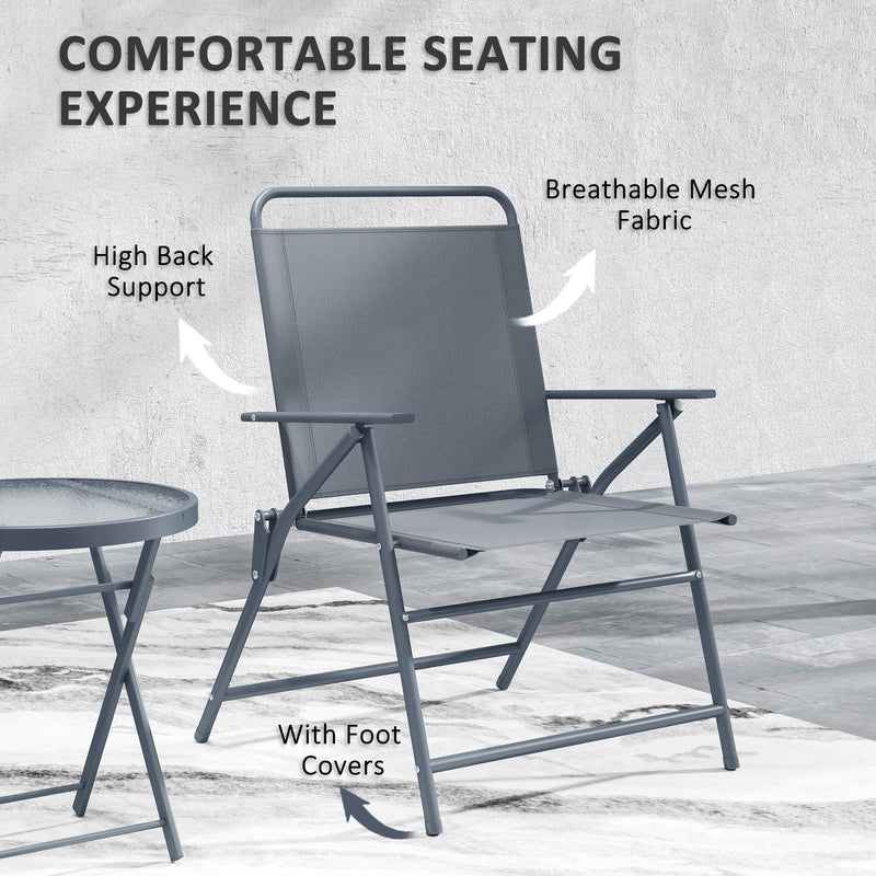 Outsunny - 3 Pieces Outdoor Bistro Set, Folding Patio Table and Chairs with Tempered Glass Tabletop for Garden, Deck & Backyard