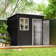7' x 4' Galvanised Steel Outdoor Storage Shed, Garden Shed with Window, Lockable Wide Door and Air Vents, Dark Grey