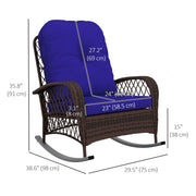 Outsunny - Outdoor Wicker Rattan Rocking Chair Patio Rocker with Thick Cushions for Garden Backyard Porch, Dark Blue