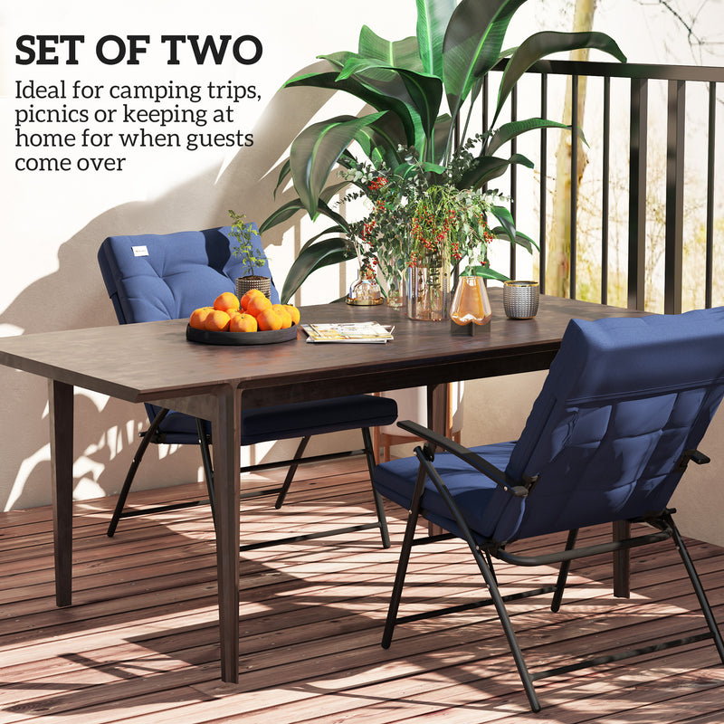 Outsunny - Set of 2 Outdoor Folding Chairs with Adjustable Backrest, Padded Camping Chairs for Outdoor Events, Blue