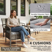 Outsunny - 4 Pieces Patio Furniture Set with A Loveseat, Two Armchairs and A Coffee Table, Outdoor Conversation Set, Light Grey