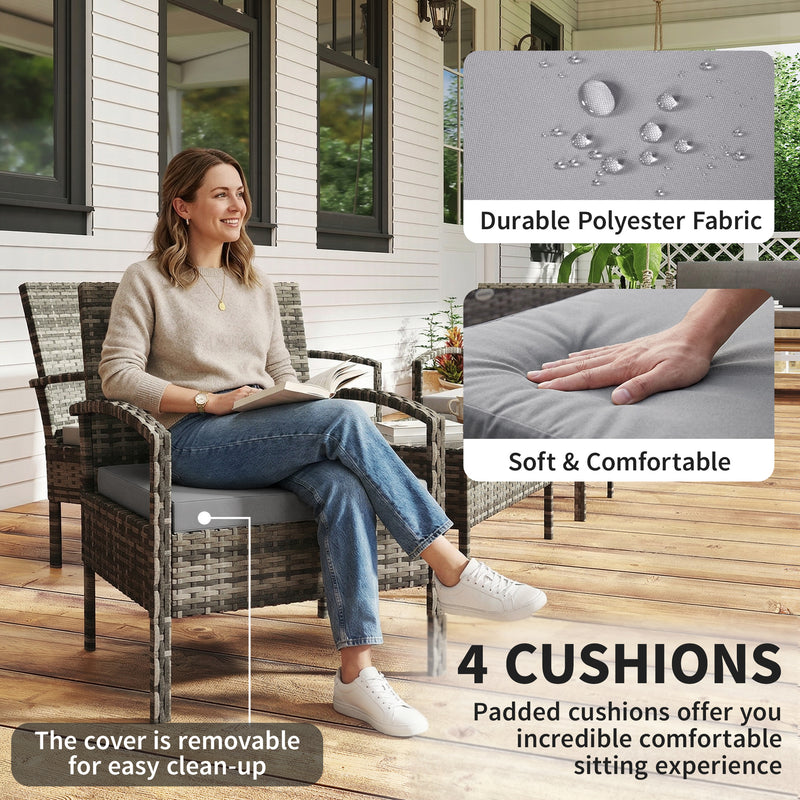 Outsunny - 4 Pieces Patio Furniture Set with A Loveseat, Two Armchairs and A Coffee Table, Outdoor Conversation Set, Light Grey