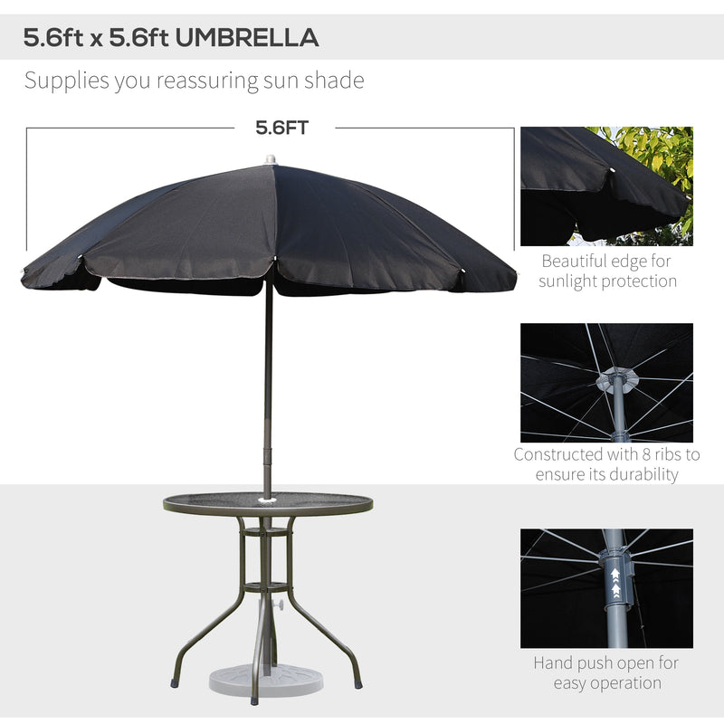 Outsunny - 6 Pieces Outdoor Dining Set for 4 with Umbrella Patio Outdoor Furniture Set with Round Table 4 Folding Chairs Black