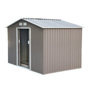 9'x6.3'Garden Storage Outdoor Shed w/ Floor Foundation Outdoor Yard Metal Tool Storage House Grey White