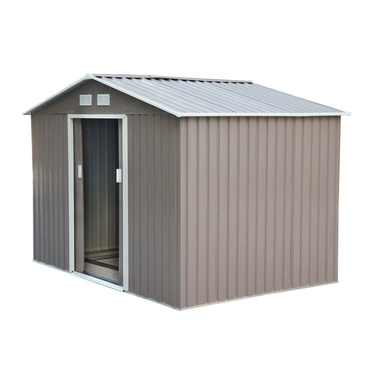 9'x6.3'Garden Storage Outdoor Shed w/ Floor Foundation Outdoor Yard Metal Tool Storage House Grey White