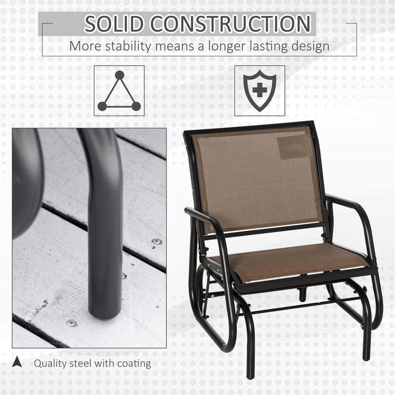 Outsunny - Patio Glider Outdoor Glider Chair with Breathable Mesh Seat & Backrest, Armrests and Metal Frame, Brown
