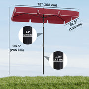 6.5x4ft Rectangle Patio Umbrella Aluminum Tilt Adjustable Garden Parasol Sun Shade Outdoor Canopy Red
