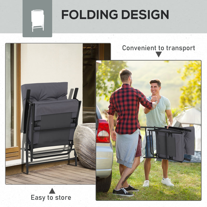 Outsunny - Set of 2 Outdoor Folding Chairs with Adjustable Backrest, Padded Camping Chairs for Outdoor Events, Grey