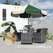 7.4 ft Patio Umbrella with Wood-Effect Frame, Colour-Blocked UPF 30+ Outdoor Market Table Umbrella Parasol, Dark Green