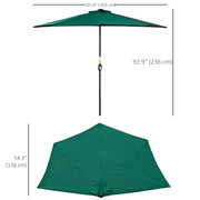9ft Half Round Patio Umbrella, Outdoor Market Patio Table Umbrella Parasol with Crank Mechanism, 5 Ribs, Dark Green