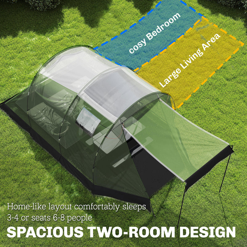 Outsunny - Camping Tent Waterproof Camping Tent with Two Room for 3-4 Person Waterproof, Green