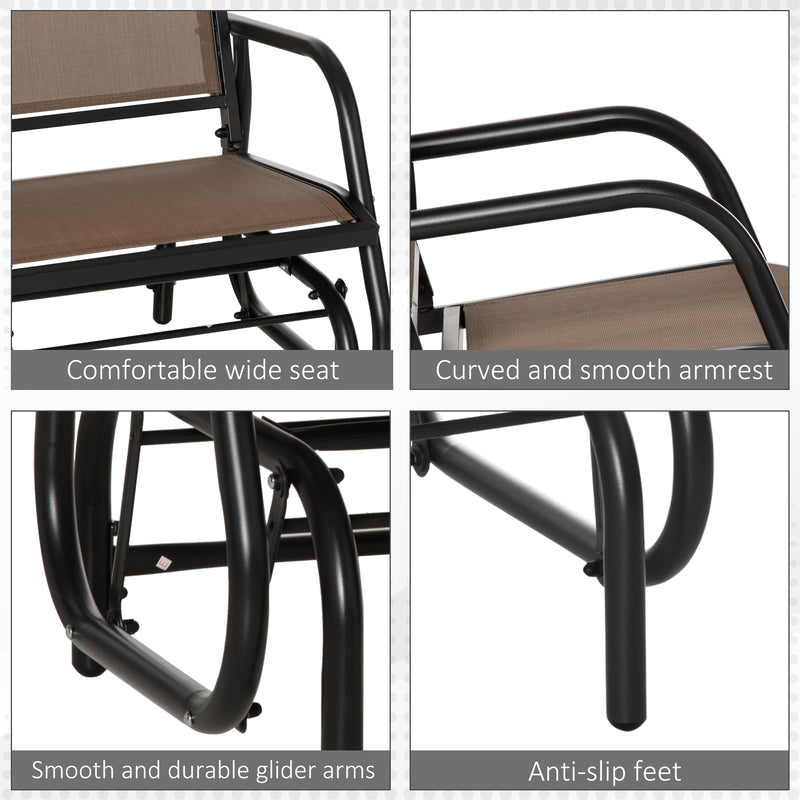 Outsunny - Patio Glider Outdoor Glider Chair with Breathable Mesh Seat & Backrest, Armrests and Metal Frame, Brown