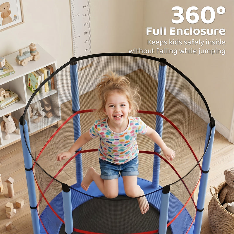 Aosom 55" Kids Trampoline with Enclosure Net for Indoor/Outdoor, Trampoline for Boys and Girls Age 3-6 Years, Blue