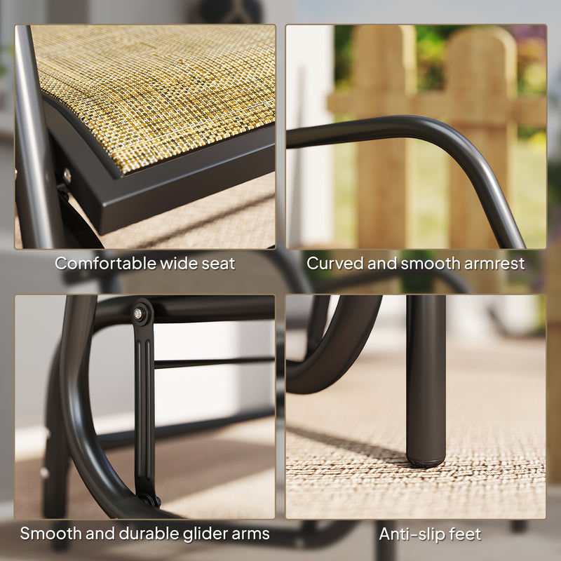 Outsunny - Patio Glider Outdoor Glider Chair with Breathable Mesh Seat & Backrest, Armrests and Metal Frame, Light Mixed Brown
