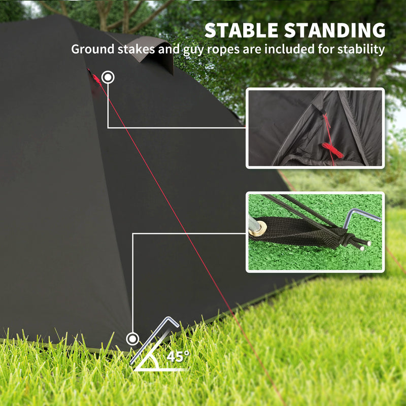 Outsunny - 2-4 Man Camping Tent, 3000mm Waterproof Tunnel Tent with 2 Rooms, Sewn-in Groundsheet, 3 Doors and Hook