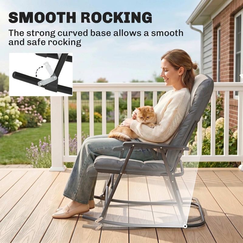 Outsunny - Folding Rocking Chair Set of 2 Padded Rockers with Armrest, Light Grey